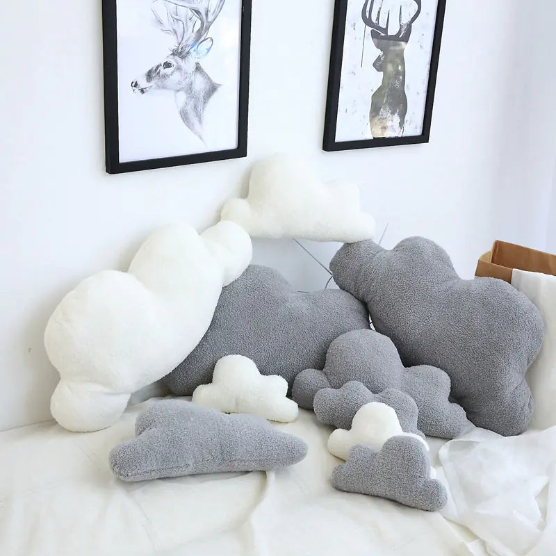 Gray and White Cloud Shaped Plush Pillow Cushion Toy